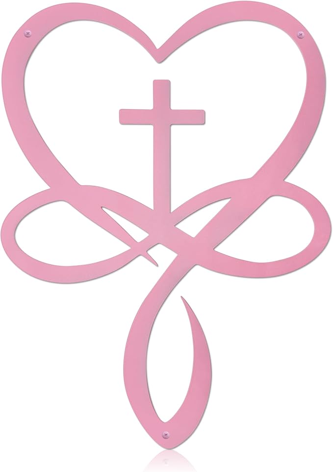 Metal Infinity Heart Cross Wall Decor, Unique Cross Decorative Wall Art, Heart And Love Sign Wall Plaques, Love Gift For Adult Home Wedding Decor Room Bedroom Living Room Decoration（Pink)