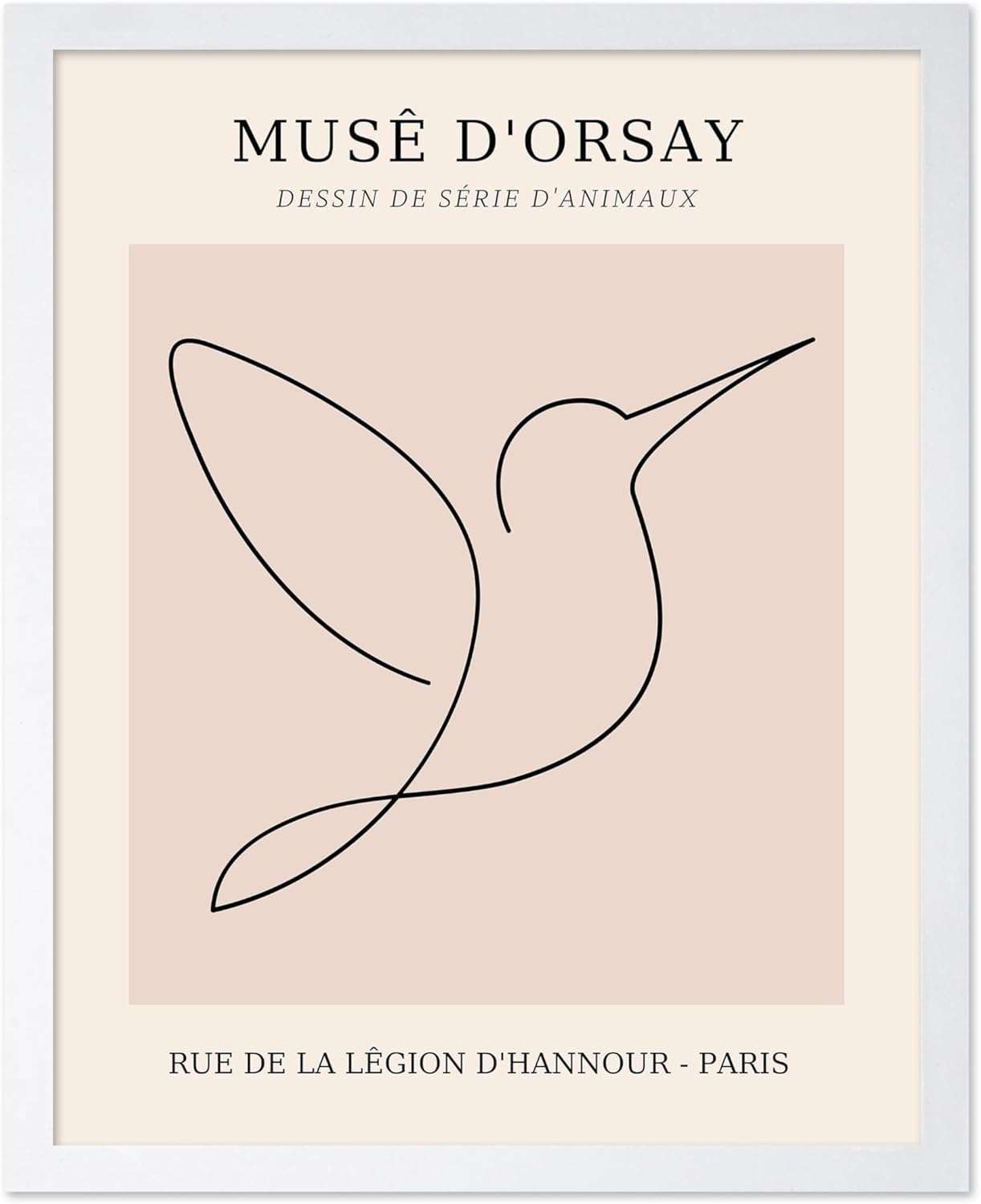 Poster Master Vintage Poster - Retro One Line Hummingbird Drawing Print - Bird Line Art - Minimal Gift for Him, Her, Animal Lover - Abstract Decor for Home, Office, 11x14 White Framed