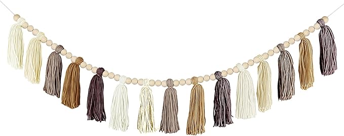 Boho Yarn Tassel Garland - Handmade Wall Hanging Decor for Nursery, Baby Shower, Kids Room, Classroom, Birthday Party | Macrame Tassels Bunting Banner for Bedroom, Office, Home Decoration (Brown)