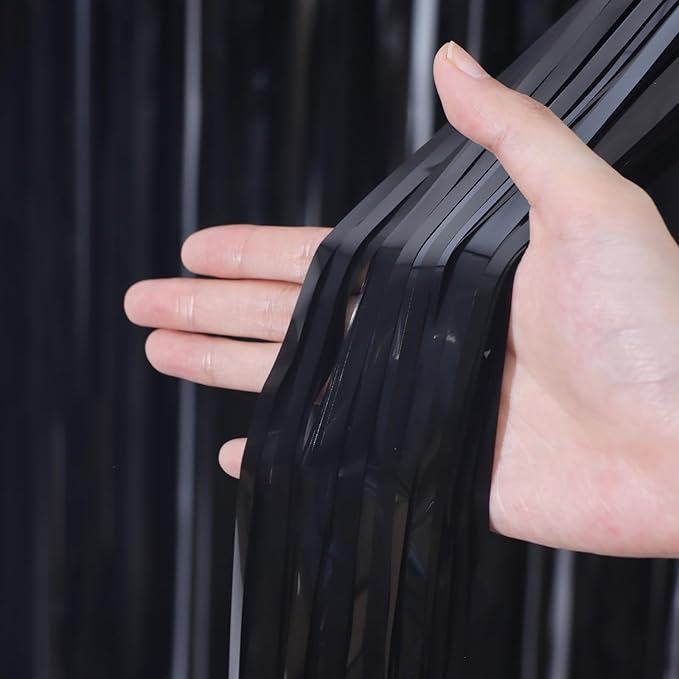 3.3 x 6.6 ft Foil Fringe Backdrop Curtains, Tinsel Streamers Party Decorations, Fringe Backdrop for Birthday, Baby Shower, Gender Reveal, Graduation (9, Black)