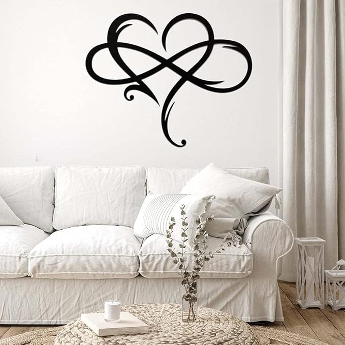 Infinity Heart Wall Decor, Unique Infinity Heart Metal Art Wall Decor Love Sign Steel Wall Plaques Bedroom Ornaments for Home Wedding Decor, Room Living Room Decoration (Black, 15.7x14inch)