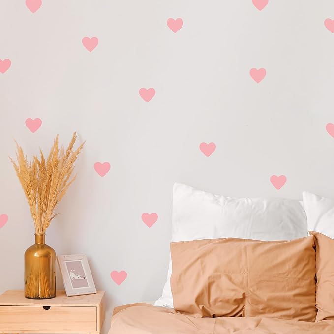 Pink Hearts - Easy-to-Apply & Removable Wall Stickers: Transform Your Toddlers Bedroom with Durable, Vibrant Peel-and-Stick Wall Decor – Stickers for Kids