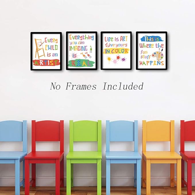 CHDITB Unframed Colorful Art Print Inspirational Quotes&Saying Painting Watercolor Words Wall Art,Set of 4（8’’x10’’） Canvas Ink Splatter Palette Picture for Study Kids Room Classroom Decor