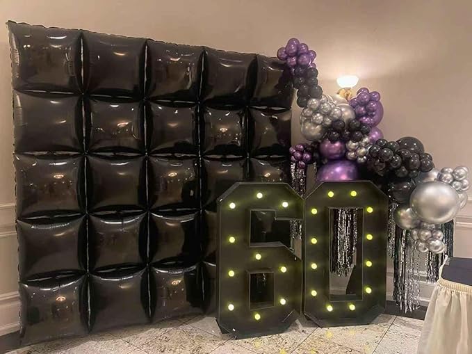 36pcs Black Square Foil Balloons Wall Backdrop with 79pcs Balloon Garland Arch Kit, Double Sided Balloons Set for Birthday Bridal Shower Anniversary New Year Graduation Party Decorations