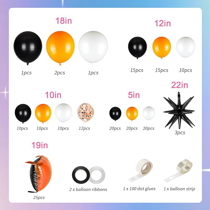 25pcs Black and Orange Foil Square Balloon Backdrop Wall &149pcs Black Orange White Balloons Arch, Double Sided Balloon Tunnel for Graduation, Birthday, Halloween Party Decor