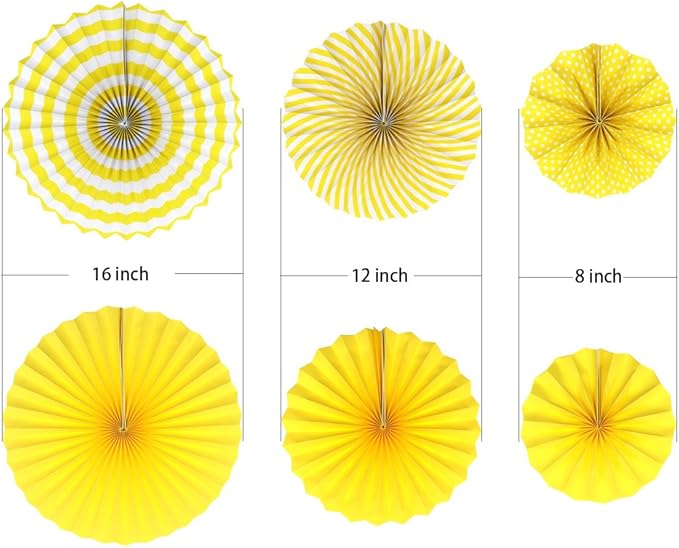 ADLKGG Hanging Paper Fans Decorations (16", 12", 8"), Tissue Paper Rosettes for Birthday Party, Wedding, Graduation, Baby Shower, Reusable Fiesta Wall Decor & Photo Backdrop (Mixed Patterns), 6 Pcs