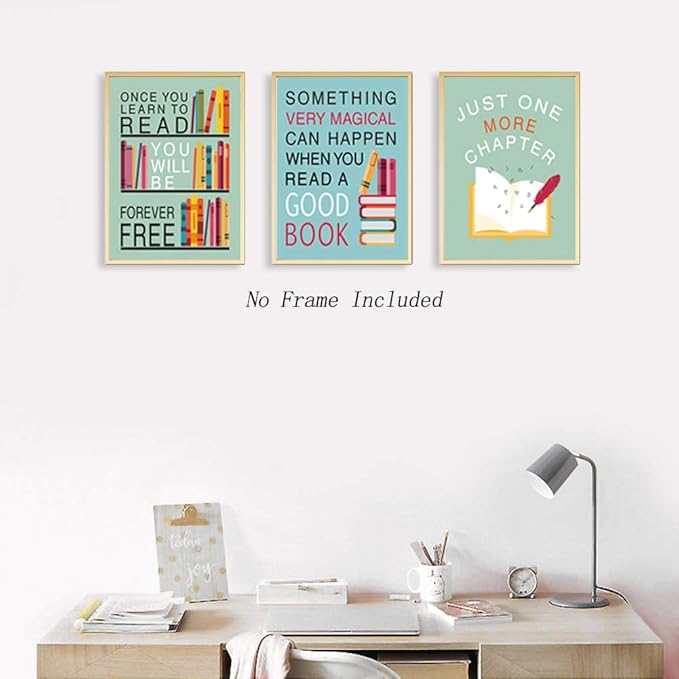 CHDITB Colorful Wall Art Print Inspirational Read Books Quote Artwork,Watercolor Books Art Painting, Set of 6 Art Posters(8" x10) Motivational Saying Canvas Poster For Classroom Library Study Decor