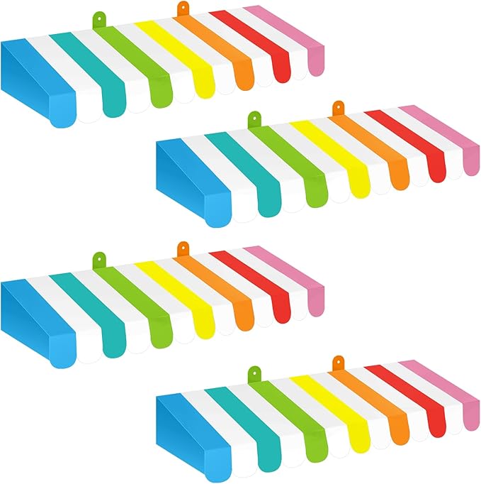 Boao 4 Pack Circus Awning Decoration 3D Stripe Cardboard Awning Carnival Wall Decor Circus Party Favors for Lemonade Stand Bakery Ice Cream Truck Bulletin Board Decor(Multicolor)