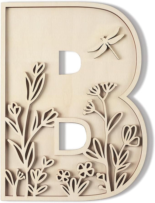 Layered 12 Inch Large Wooden Letters for Wall Decor, Flowered Paintable Wooden Nursery Letters for Crafts Wood Alphabet Letter B for Birthday Boho Nursery Name Sign Wedding Home Decoration