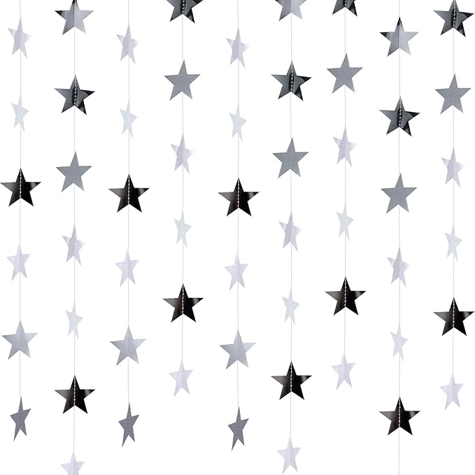 Patelai Glitter Star Garland Banner 2026 Graduation Decor 130 Feet Star Hanging Banner Twinkle Backdrop for Party Birthday Classroom Wedding Supplies(Silver)