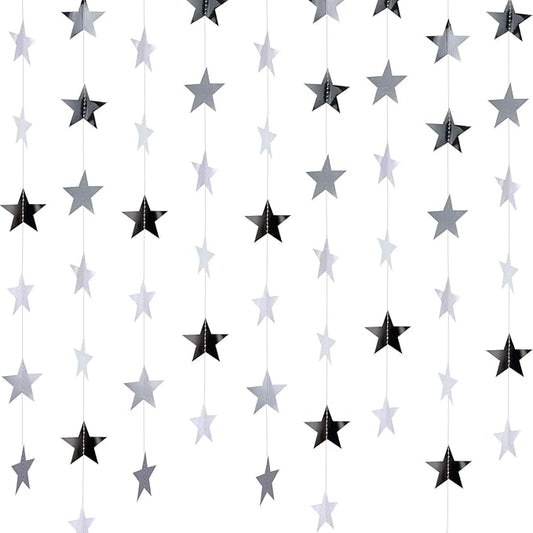 Patelai Glitter Star Garland Banner 2026 Graduation Decor 130 Feet Star Hanging Banner Twinkle Backdrop for Party Birthday Classroom Wedding Supplies(Silver)