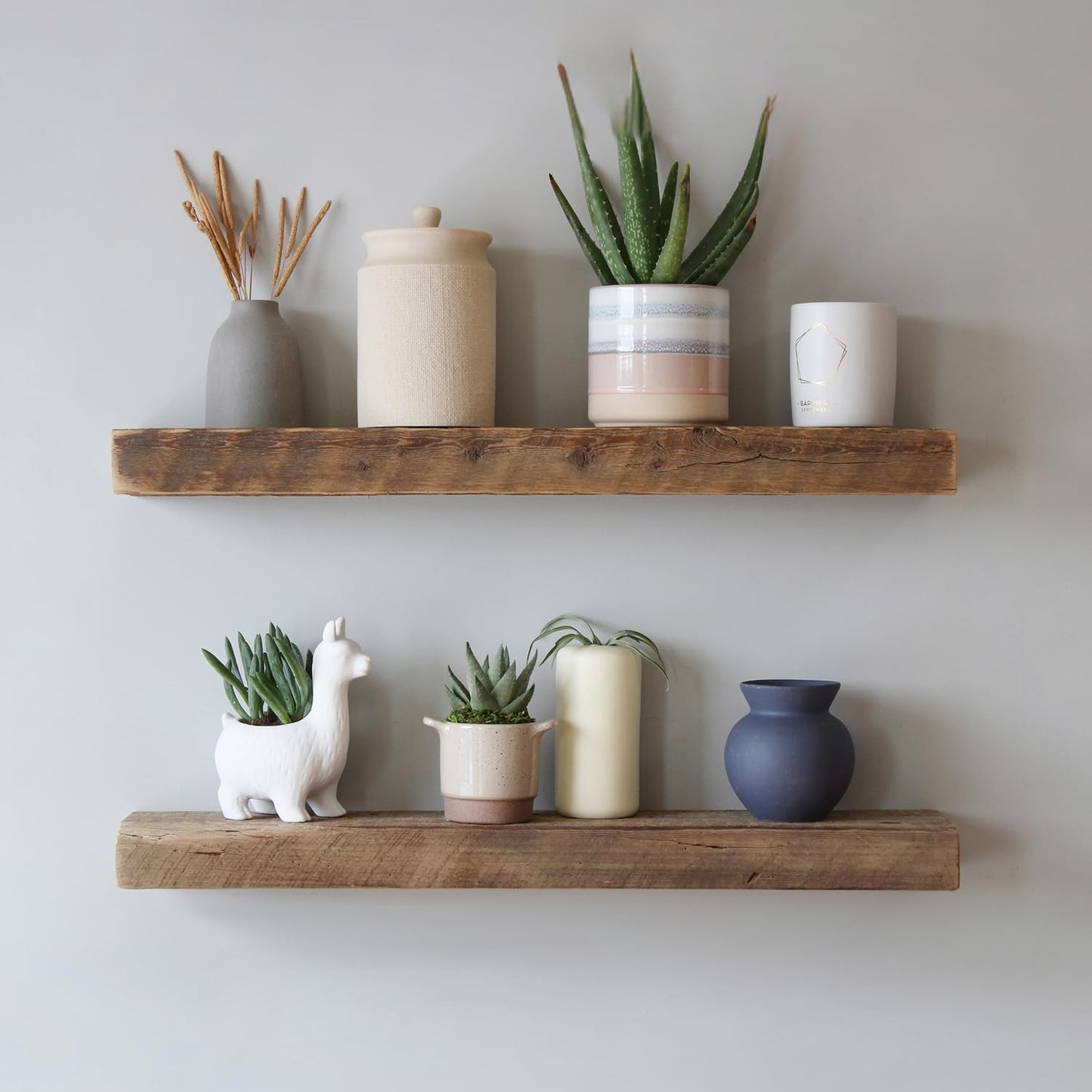 Urban Legacy Reclaimed Barnwood Planks | Floating Shelves for Wall w/Flush Mount Shelf Bracket Set Included | Set of 2 (Natural, 30"x7"x 2")