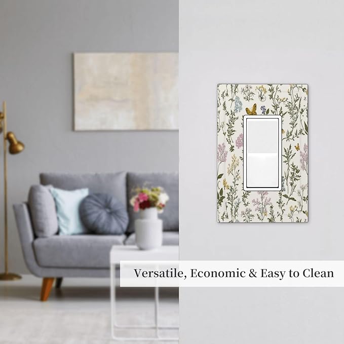 Decorative Outlet Covers Vintage Colorful Flowers Butterfly Floral 1 Gang Single Rocker Light Switch Cover Plate Wall Plates Gfci Faceplate For Bed Room Living Room Decor