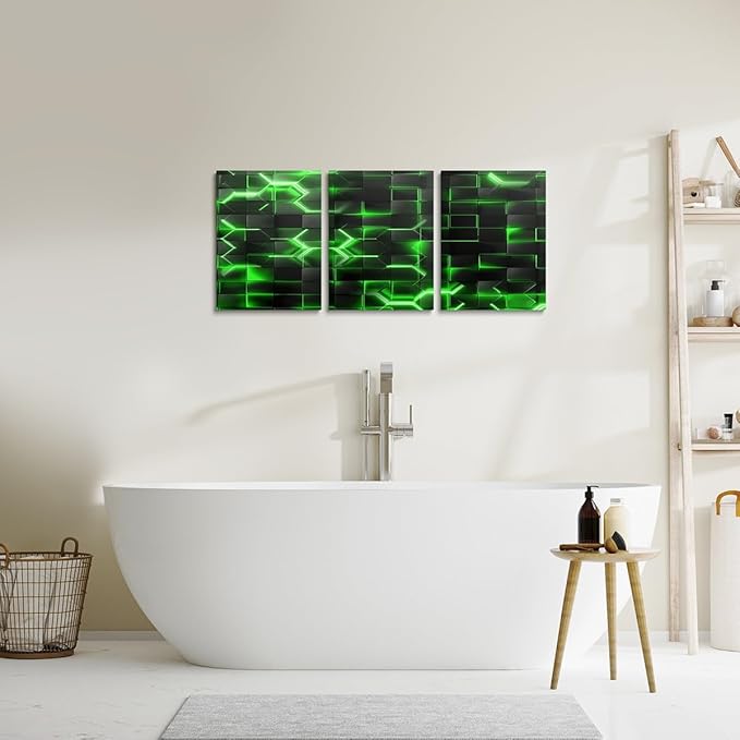 Feelyou Green and Black Picture Wall Decor 12"x16" 3 Piece Honeycomb Canvas Wall Art Decor Hexagon Theme Office Decorations Artwork Posters Geometrical Beehive Painting