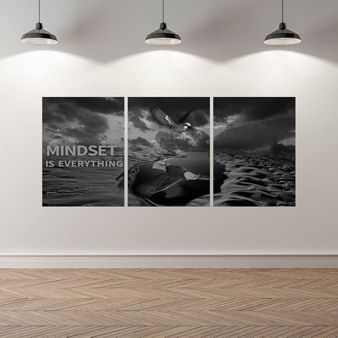 Yetaryy 3 Panels Inspirational Canvas Painting Motivational Wall Art Success Framed Poster Grind Hustle Positive Quotes Wall Poster Office Inspirational Wall Décor 60''W x 28''H (Animals-HeiYing-3L)