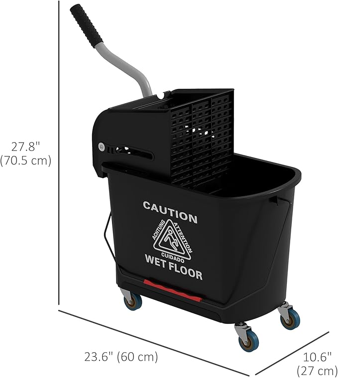 HOMCOM Commercial Mop Bucket with Side Press Wringer on Wheels for Floor Cleaning, 21 Quart, Separate Dirty and Clean Water, for Home Apartment Small Business and Office, Black