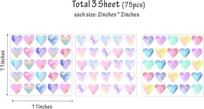 Colorful Heart Wall Decals Watercolor Hearts Wall Stickers Heart Wall Decals for Girls Bedroom Nursery Kids Room Decor