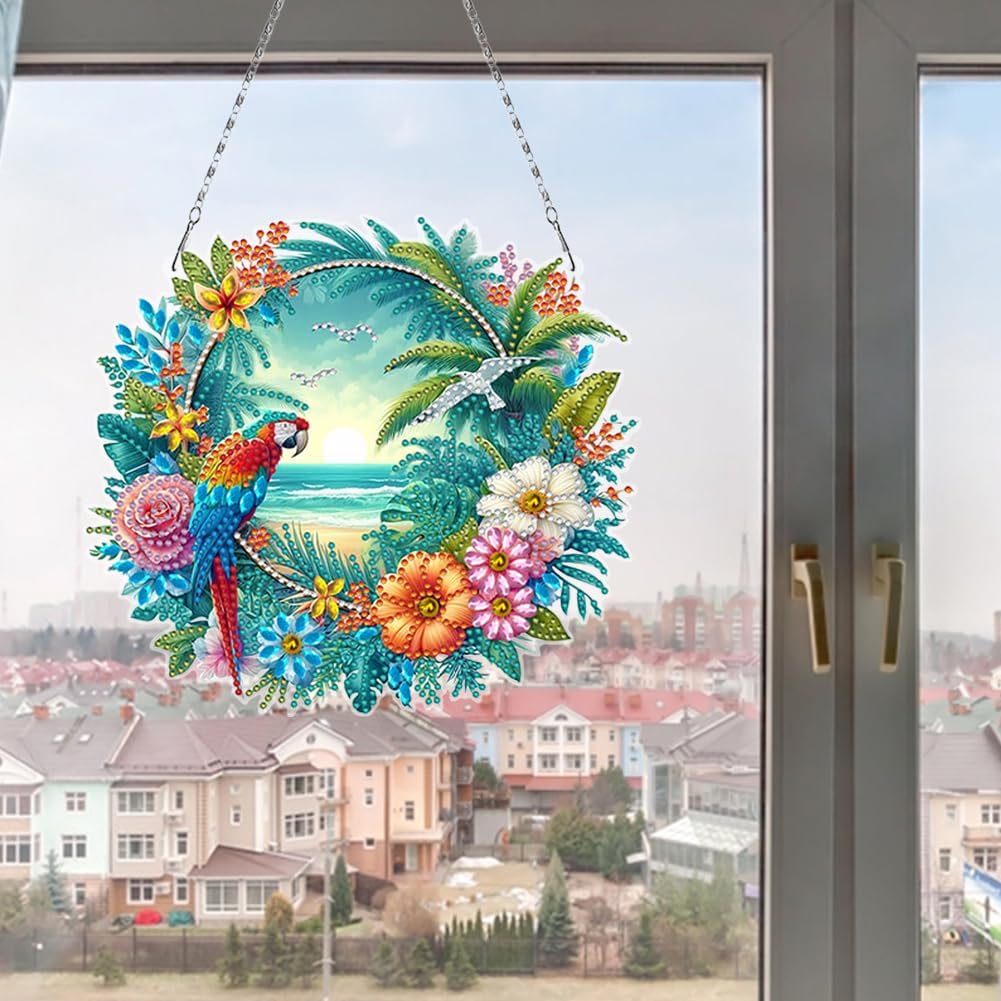 Flowers Hummingbird Diamond Art Kits,5D Diamond Hanging Ornament Kits,DIY Special Shaped Diamond Dot Kits,Home Porch Crystal Hanging Pendant Ornament (Colorful3)