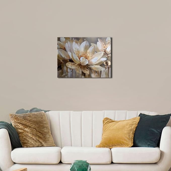 White Lotus Wall Art Zen Lotus Flower Pictures Wall Decor Abstract Floral Canvas Prints Poster for Yoga Spa Modern Meditation Spiritual Artwork for Bathroom Living Room Office Home Decoration 12x16"