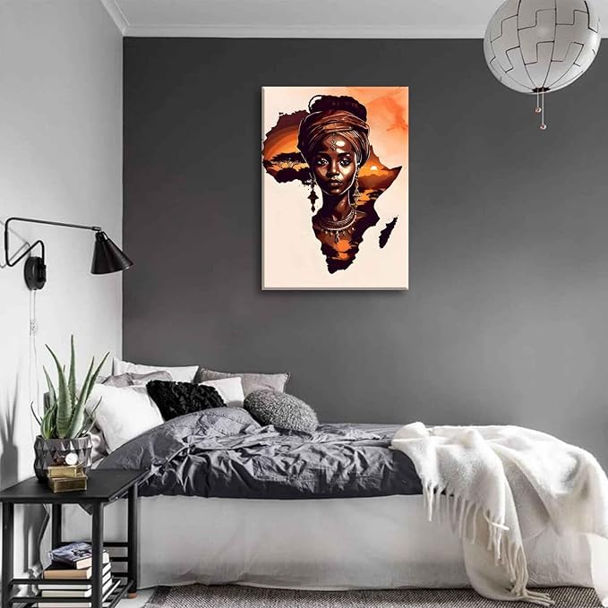 Black Woman Canvas Wall Art African American Painting Decor Pictures Abstract African Girl Posters Prints for Dining Living Room Bedroom Home Decoration