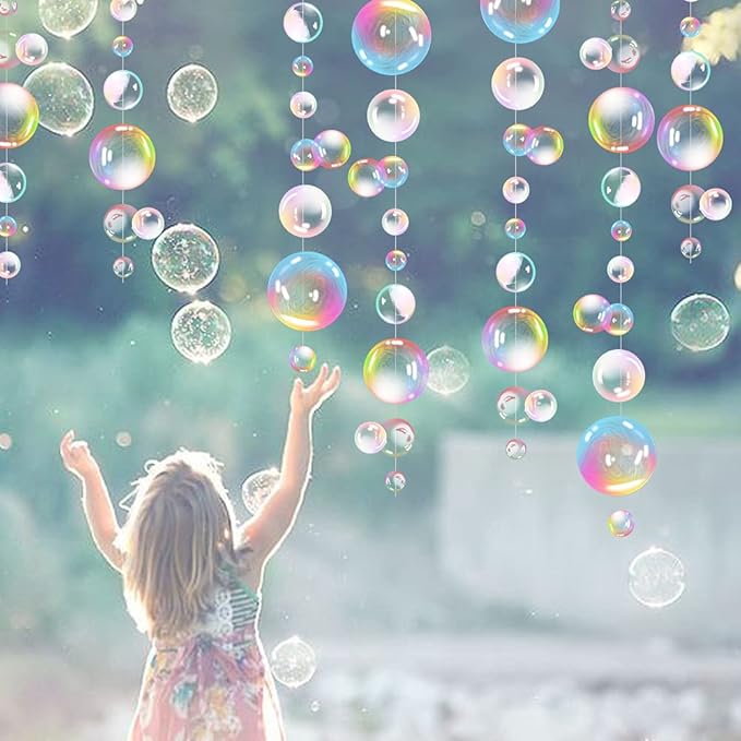 Transparent Bubble Garlands Mermaid Party Decoration Colored Flat Cutouts Hanging Streamer for Birthday Baptism Wedding Ocean Wall Decal Baby Shower Under Sea Festal Kid Room Photo Props (Color)