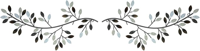 Hotop 2 Pieces Metal Tree Leaf Wall Decor Vine Olive Branch Leaf Wall Art Wrought Iron Scroll Sculptures Above the Bed, Living Room, Outdoor Decoration(Classic Style,Retro Color)