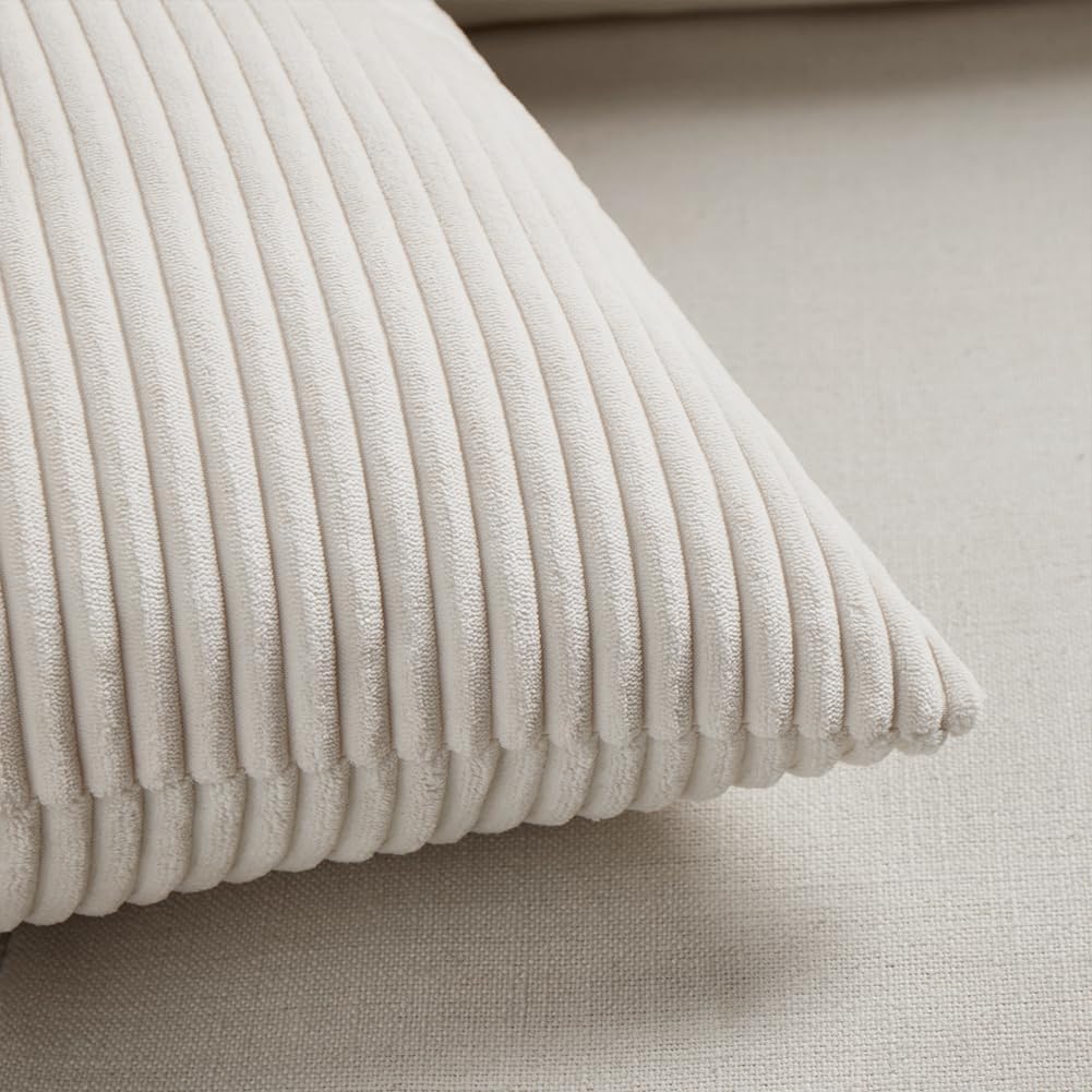 Fancy Homi 2 Packs Cream Decorative Throw Pillow Covers 20x20 Inch for Living Room Couch Bed Sofa, Rustic Farmhouse Boho Home Decor, Soft Corss Corduroy Patchwork Accent Square Cushion Case 50x50 cm