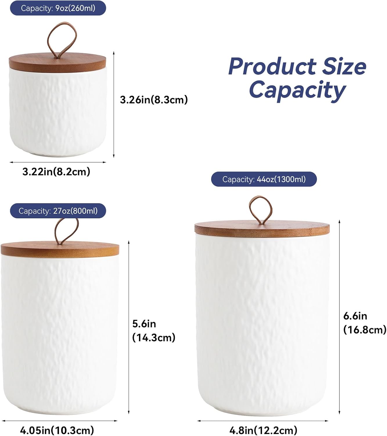 Kitchen Canisters for Countertop, Ceramic Coffee Canisters with Airtight Lids Food Storage Jars Sugar Container for Kitchen Counter Tea, Coffee Beans, Spice (#001White-9oz/260ml)