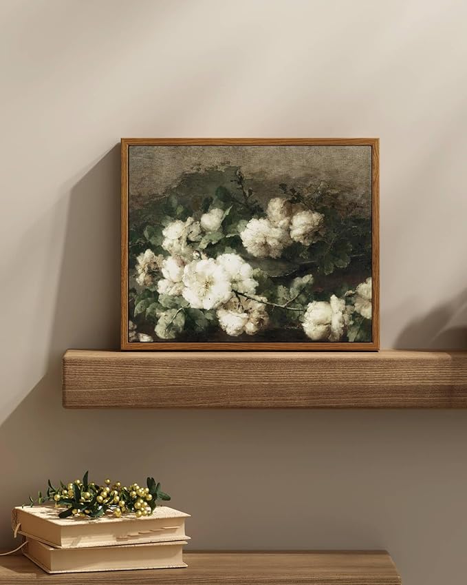 InSimSea Framed Canvas Wall Art Vintage Decor, Flower Prints Room Wall Decor, Botanical Prints Wall Art for Living Room Decorations, Rustic Artwork for Bathroom Bedroom, 9"x11"