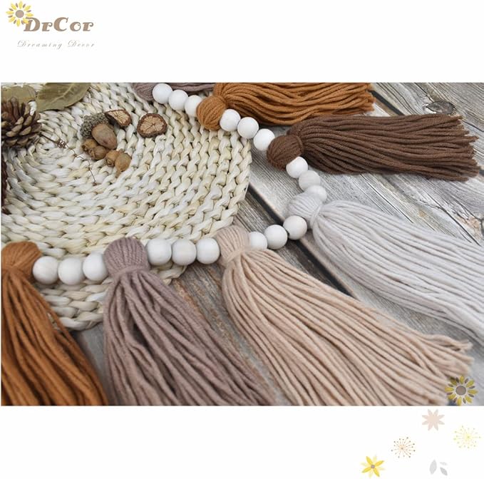 DrCor Boho Terracotta Rainbow Tassel Garland – Western Handmade Yarn Banner for Classroom, Nursery, Kids Room, Cozy Home Wall Decor