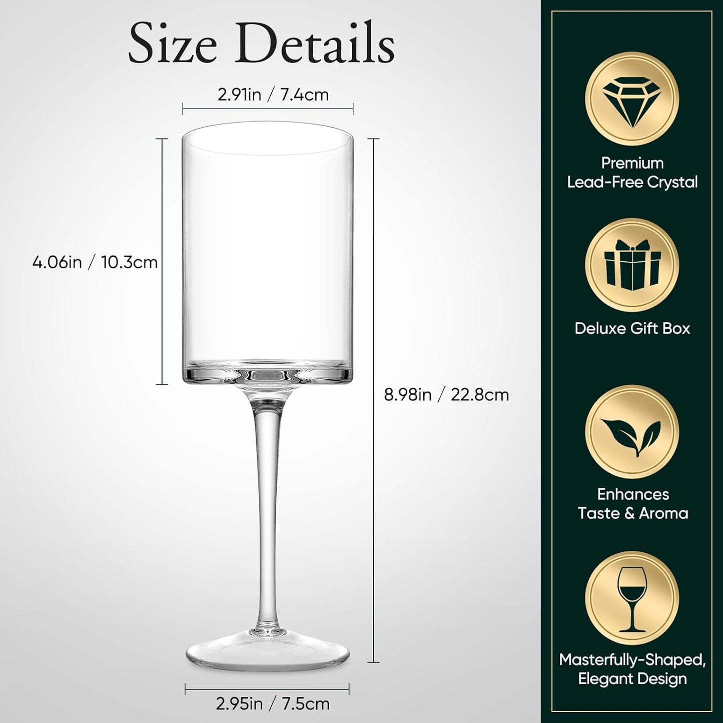 Premium Crystal Wine Glasses - Hand Blown, Thin Rim, Long Stem, Square Unique Design - Set of 4, 15oz - Perfect for Men or Women, Wedding, Anniversary, Christmas, Birthday Gift