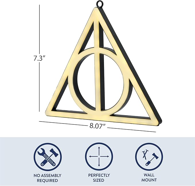 Idea Nuova Harry Potter The Deathly Hallow Neon Figural LED Hanging Wall Art,Magical Wall Décor, 8.07"x7.3"