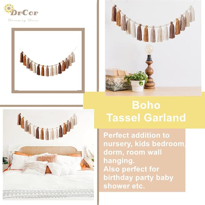 DrCor Boho Terracotta Rainbow Tassel Garland – Western Handmade Yarn Banner for Classroom, Nursery, Kids Room, Cozy Home Wall Decor