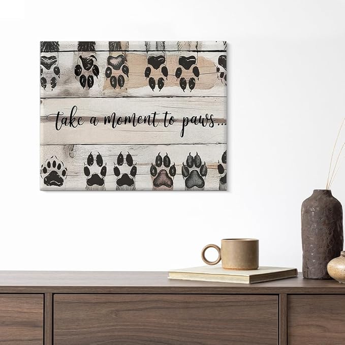 Dog Paw Canvas Wall Art Take a Moment to Paws Print Poster Framed Painting for Home Living Room Wall Decor, Dog Lover Gifts, 8x10 Inch