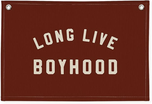 Long Live Boyhood Boys Room Decor - Linen Banner Wall Hanging Canvas Banner Flag Decor for Toddler Boy Room Nursery Playroom - Dull Red