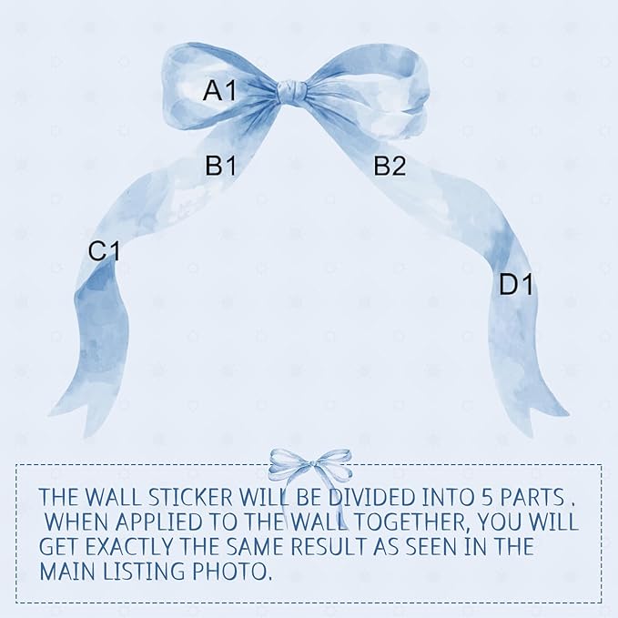 59 x 45 Inch Large Boho Bow Wall Stickers Peel and Stick Coquette Girl Room Decor Large Watercolor Bow Stickers Preppy Waterproof Vinyl Decals Wall Decor for Girl Room Nursery(Pastel Blue)