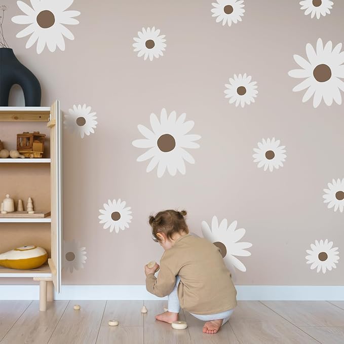 30 PCS Flower Wall Decals Peel and Stick, Daisy Wall Decor for Girls Bedroom, Boho White Daisy