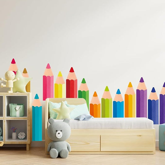 Colorful Pencils Wall Decals, 9 Sheet Color Pencils Wall Stickers Peel and Stick for Playroom Preschool Classroom Decorations