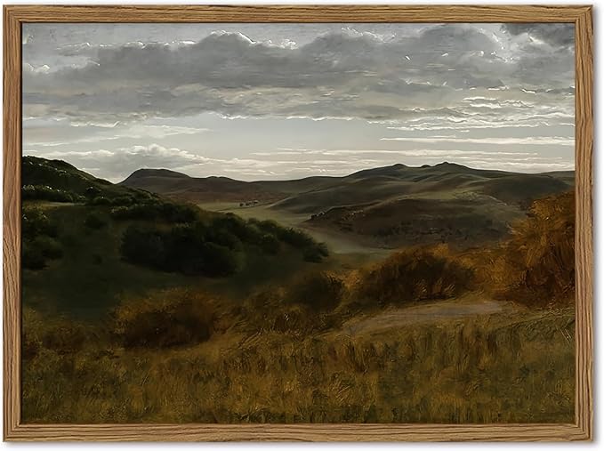 Framed Vintage Landscape Wall Art, Mountain Nature Wall Decor Paintings, Moody Countryside Canvas Prints Pictures Wall Decor for Living Room Bedroom Dining Room Office 12x16 inch