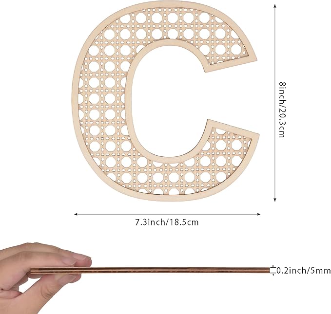 Wooden Rattan Letters 8 inch Wood Letters C for Wall Decor Crafts Boho Nursery Decor for Baby Shower Wedding Bedroom Name Signs Large Rustic Letter Home Decoration