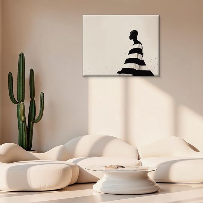 Nordic Black Woman Canvas Wall Art Print Minimalist Black Girl Picture Painting Artwork Aesthetic Wall Decor for Home Living Room Bedroom 8x10 Framed