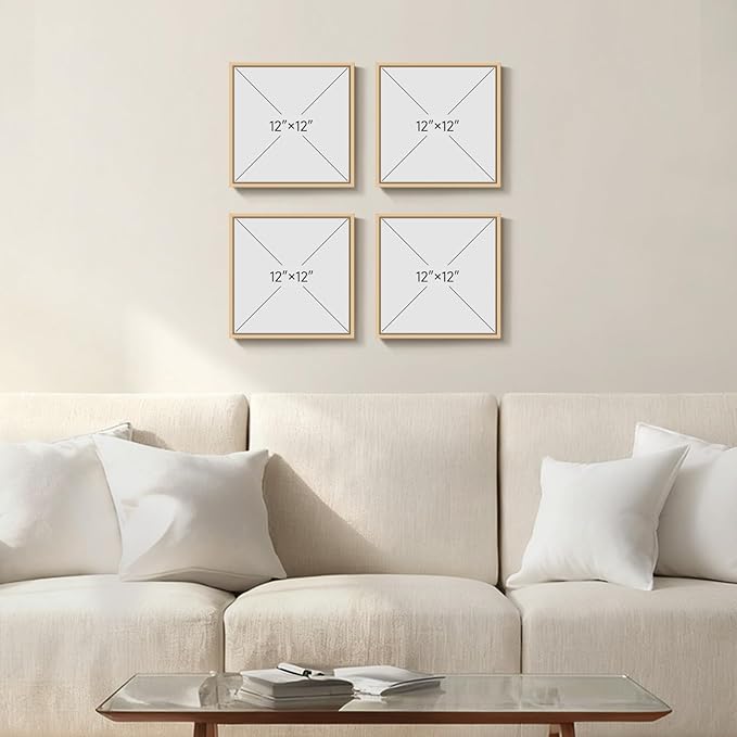 Framed Green Botanical Wall Art Set of 4, Pastel Green Leaf Canvas Wall Art Prints, Square Modern Plant Illustration Wall Decor for Dining Room Bedroom Bathroom, 12x12 Inches