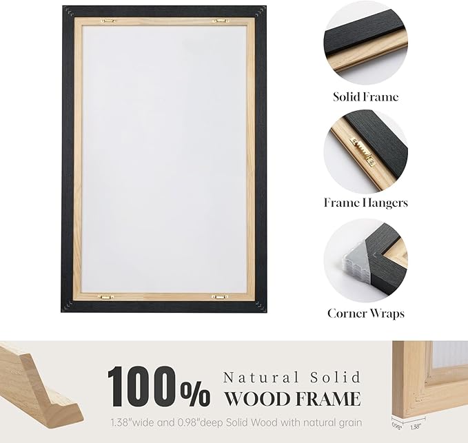 Large Framed Neutral Abstract Wall Art for Living Room, Set of 2 Black and Beige Modern Canvas Prints Paintings Artwork for Walls, Minimalist Block Lines Pictures for Hallway Office Wall Decor 24x36 In