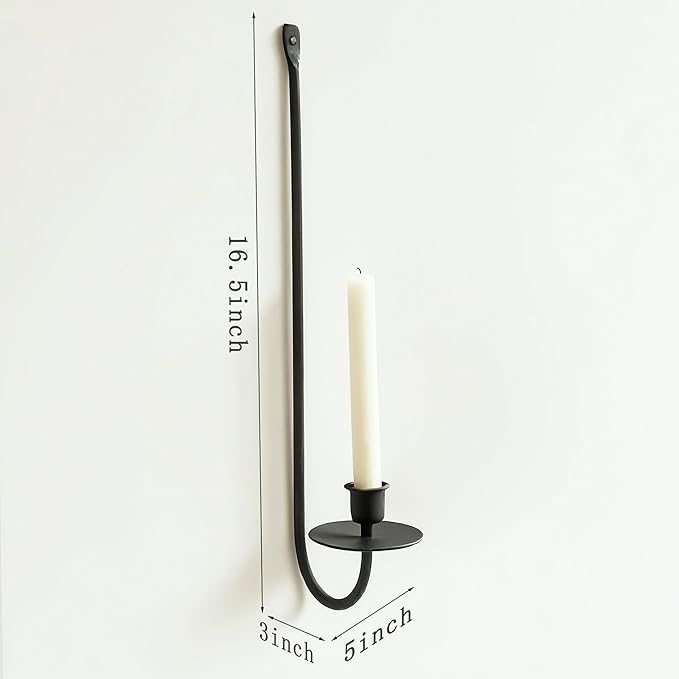 Metal Wall Candle Sconce Holder Set of 2 Wall Mount Candle Holders Modern Wall Candle Sconces Hanging for Living Room Farmhouse Fireplace Wedding 16.5"×5"×3" (Black)