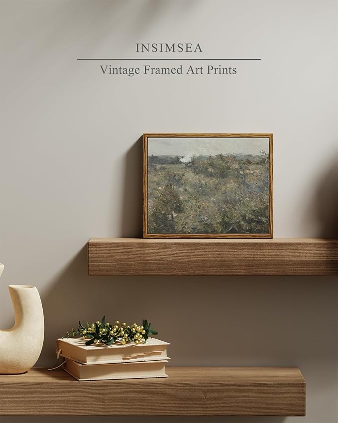 InSimSea Framed Canvas Print Art, Vintage Impressionist Landscape Painting, Rustic Farmhouse Cottage Decor for Hallway Wall Floating Shelf Desk Vanity Fireplace,10x8in, Neutral Tones