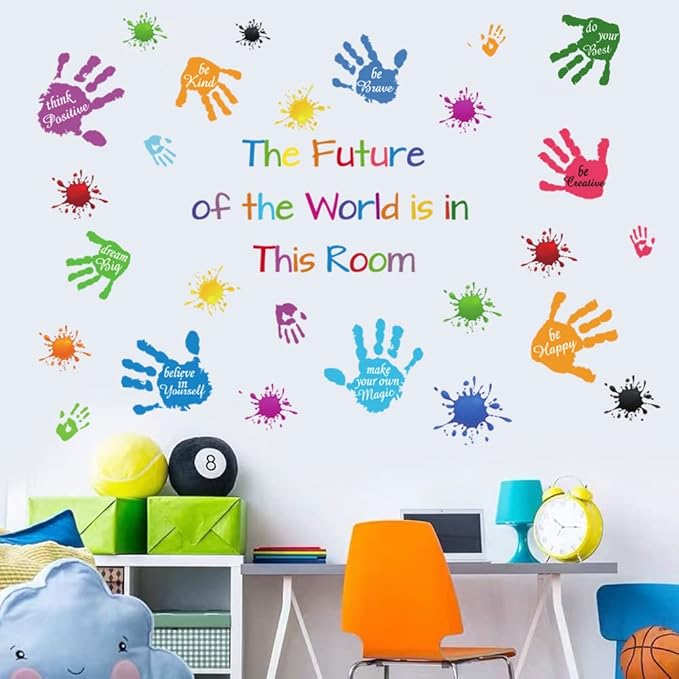 Colorful Inspirational Quotes Wall Stickers Vinyl Paint Splatter Handprint Wall Decals Motivational Lettering Positive Saying Wall Art Sticker for Kids Bedroom Playroom Classroom Nursery Room Decor.