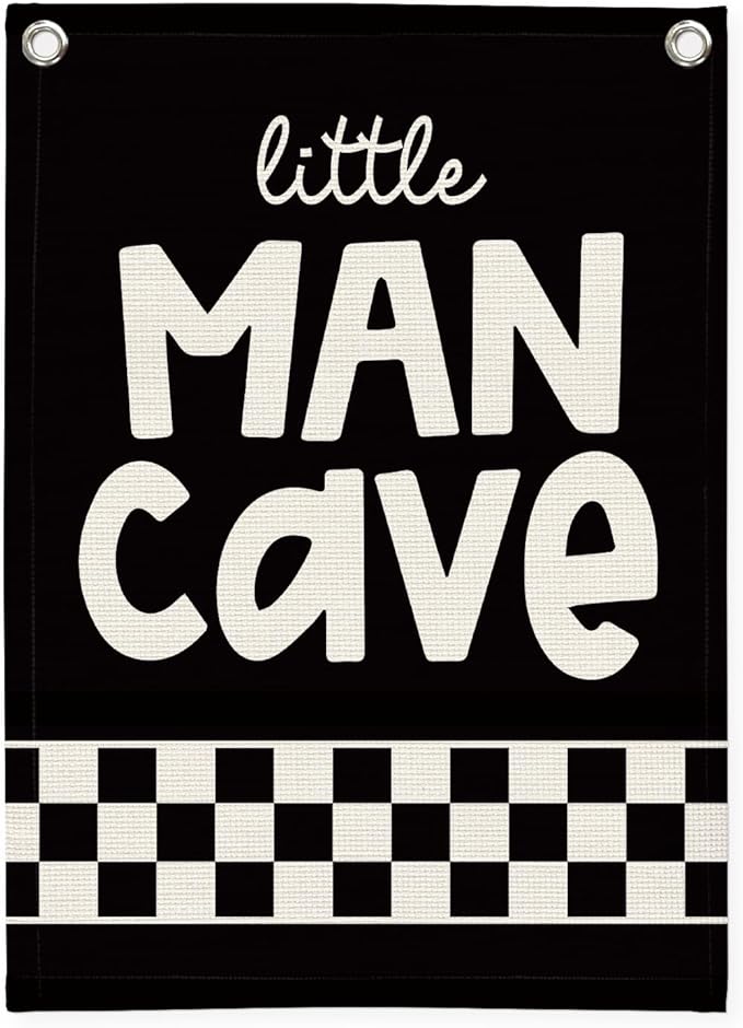 Boys Room Decor,Little Man Cave Sign for boys,Little Man Cave Linen Canvas Banner,Kids Room Wall Hanging Flag Banner, Adventure Nursery Sign for Baby and Kids, Playroom Wall Hanging Flag 18x25 Inch