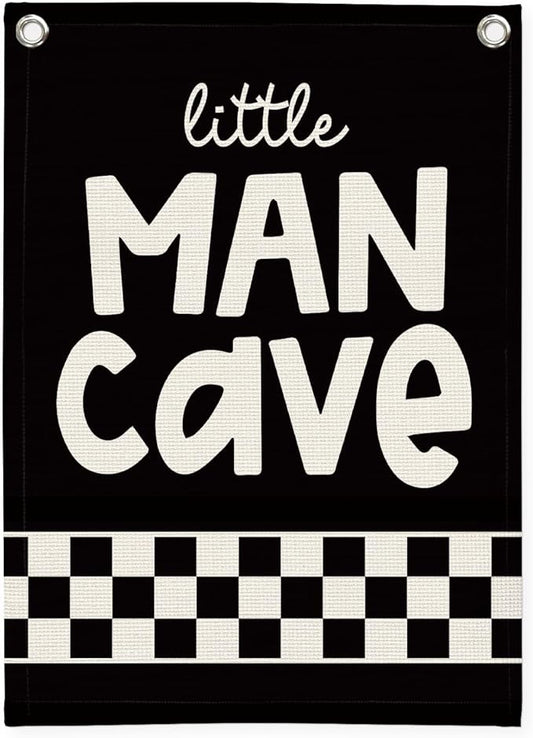 Boys Room Decor,Little Man Cave Sign for boys,Little Man Cave Linen Canvas Banner,Kids Room Wall Hanging Flag Banner, Adventure Nursery Sign for Baby and Kids, Playroom Wall Hanging Flag 18x25 Inch