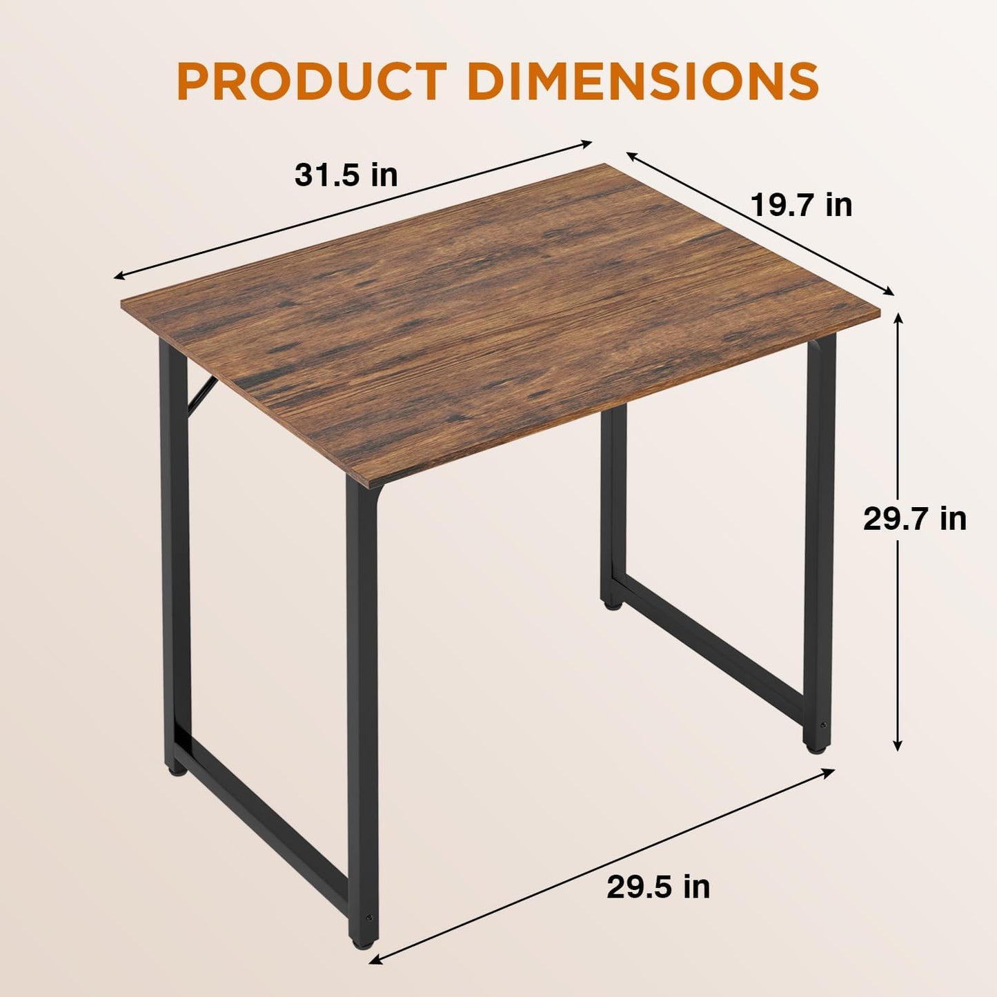 PayLessHere | 32 Inch Computer Desk | Vintage | Office Desk with Metal Frame, Adjustable Feet | Water-Resistant, Scratchproof Surface | Sturdy Writing Table for Home Office or Study | Pack of 1