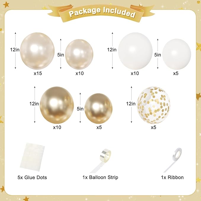 White and Gold Birthday Decorations for Women Girls, Pearl White Gold Foil Confetti Balloons Happy birthday Banner Gold Butterfly Fringe Curtains for Birthday Party Baptism Communion Decorations